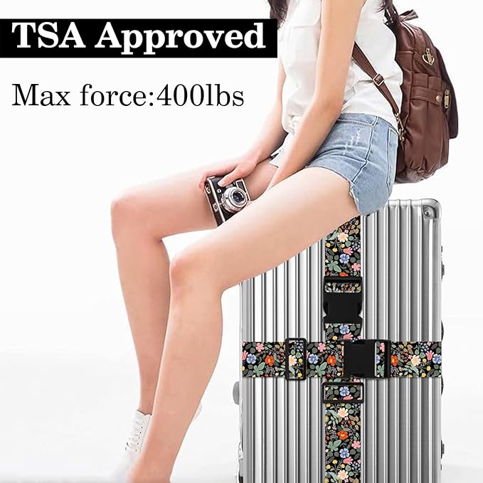 Wildflower Luggage Straps for Suitcases TSA Approved, Luggage Identifiers for Suitcase, Adjustable Suitcase Strap for Baggage Security with Cute Patten, Travel Necessary Accessories