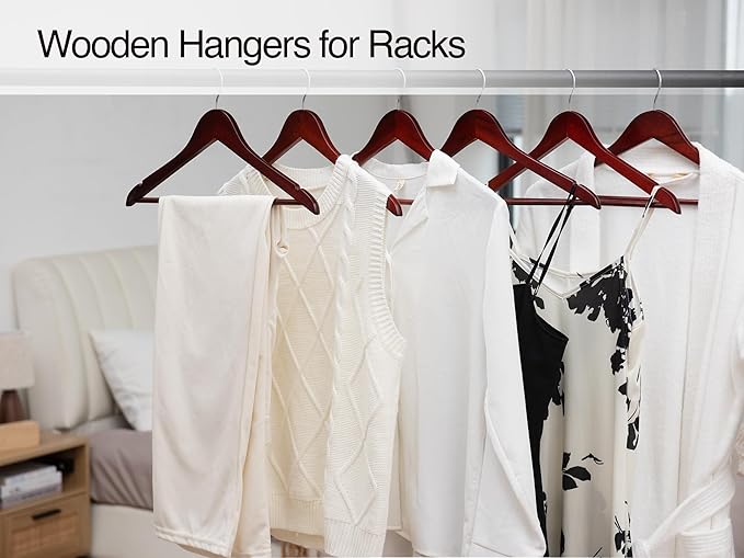 StorageWorks Wooden Hangers 20 Pack, Wood Coat Hanger for Coats, Shirts, Jackets, Pants, Suits, Dark Cherry Color