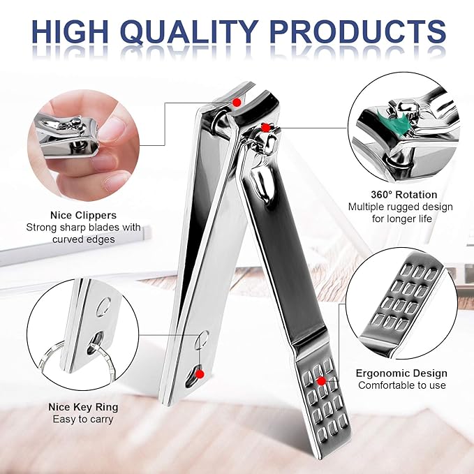 Manicure Pedicure Kit Nail Clippers Set Fingernails & Toenails Vibrissac Scissor 5 Pieces Best Care Tools for Man & Women with Travel Case (Gray/Black_A) (Primary Color of Stainless Steel_A)