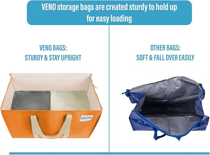 VENO 4 Pack Moving Bags, Heavy Duty, Moving Boxes Alternative, Packing Storage Supplies, Dorm Room Essentials with Zipper for Clothes, Extra Large Packaging Totes (Seasonal Autumn Orange, 4 Pack)