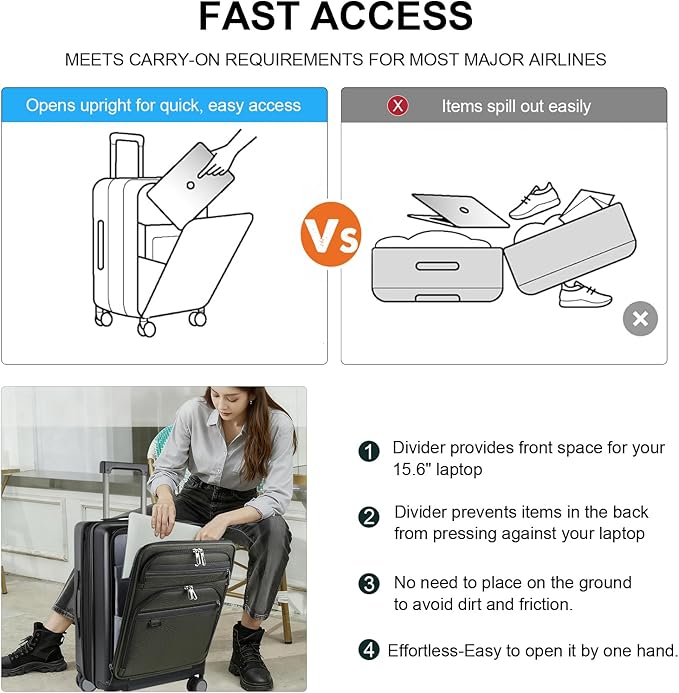 KROSER Hardside Expandable Carry On Luggage 22x14x9 Airline Approved With Front Business Pockets, 20 Inch Suitcases with Wheels, Carry on Suitcase with TSA Lock & USB Port, Black-Army Green