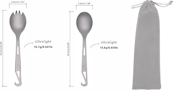 SANTTA Titanium Camping Utensil Set, Titanium(Ti) Spork, Spoon Fork & Bottle Opener Combo Camping Cutlery 2-PC Set
