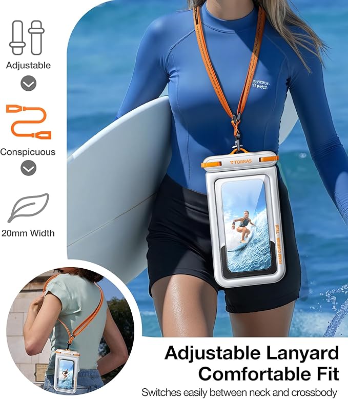 TORRAS IP68 Waterproof Phone Pouch Double Space, Floating Waterproof Phone Case with Lanyard for iPhone 16 Pro Max 15 14 13 S25 S24, Phone Dry Bag Vacation Cruise Ship Travel Essentials 7.0'', White