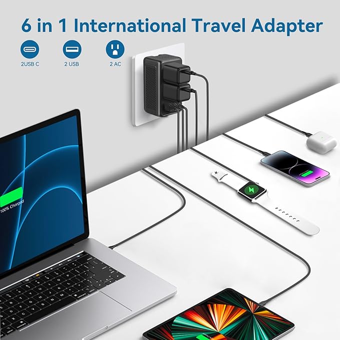 Upgraded 2000W 220V to 110V Voltage Converter US to Europe Travel Adapter for Hair Dryers with Fast Charging International Travel Adapter with 2 USB A and 2 USB C Power Converter Adapter Combo