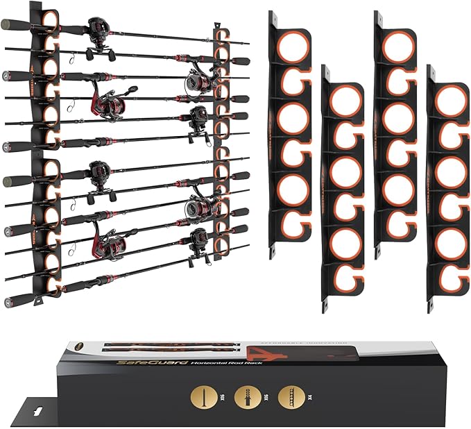 KastKing SafeGuard Fishing Rod Holder for Garage, Wall or Ceiling Mounted Fishing Rod Rack Storage Organizer, Fishing Pole Holder Holds 12 Rods or Combos in Less Than 36 Inches