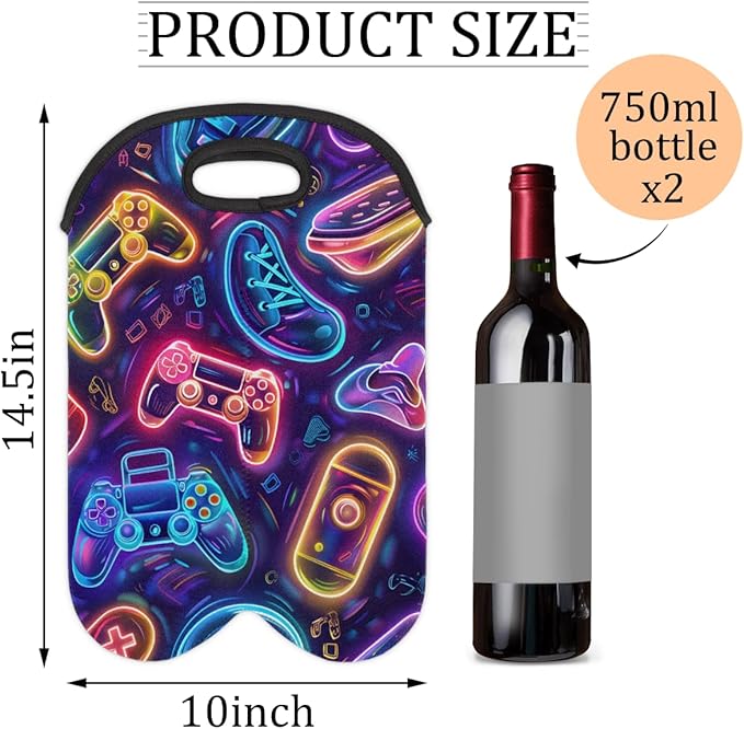 Neoprene Wine Tote, Bottle Carrier Gag Insulating Neoprene Thicker, Insulated Wine Bag for Travel Holds Two Bottles, Bottle Carrier Bags Protect the Bottles, Game Console