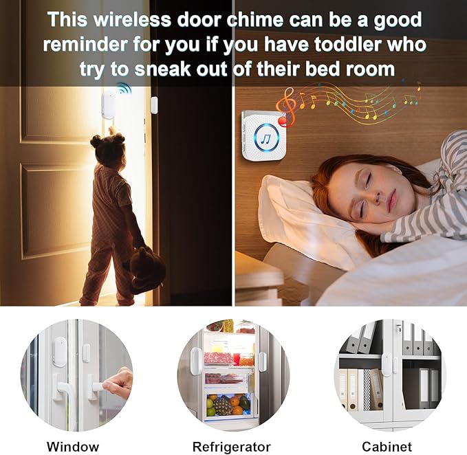 SanJie Door Chime, Door Open Contact Sensor Alarm for Business/Store/Home/Office When Entering, with 500 FT Range,26 Chimes 5 Adjustable Volume 2 Receivers +2 Sensors