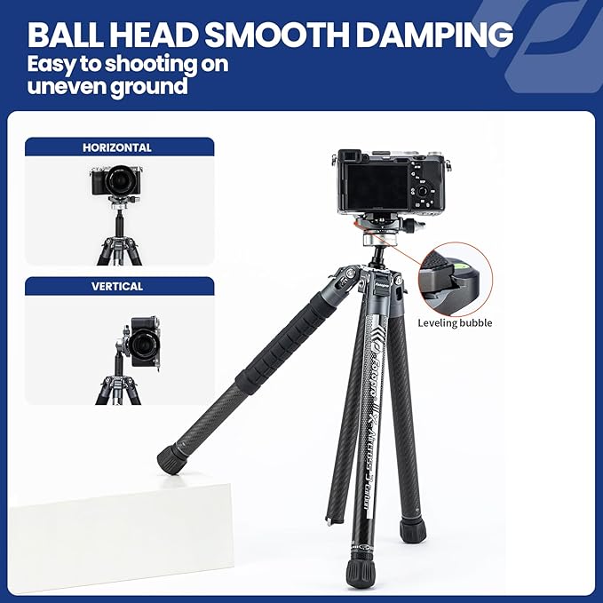 Fotopro Carbon Fiber Tripod 1.7lbs Ultralight 62 Inch Portable Compact Travel Tripod for Camera DSLR Load up to 22lbs X-Aircross 3 Lite Grey