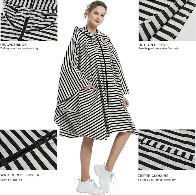 Rain Poncho Jacket Coat Hooded Zipper Style for Women/Men/Adult with Pocket