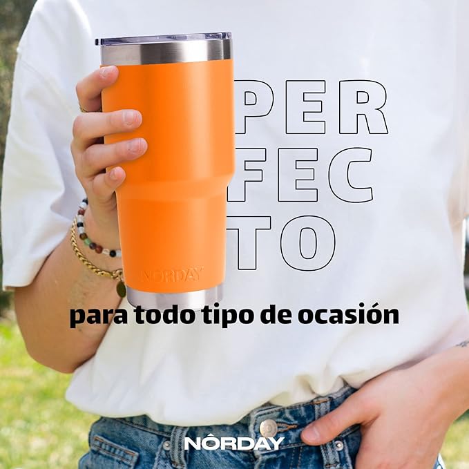 NORDAY | Tumbler with Lid - 30oz - Orange Insulated Tumbler - Stainless Steel Tumblers - Double Wall Vacuum Insulated Travel Coffee Mug for Car Cup Holder - Keeps Temperature for 24hr - Anti Spill Lid