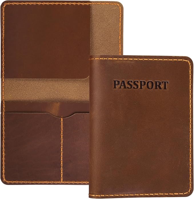 Genuine Leather Passport Holder, Wallet Cover Case for Travel Must Haves, Card Slots - RFID Blocking Travel Wallet - Men's Passports Case (Bourbon Brown)