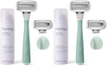 FLAMINGO 5-Blade Razors for Women - 1 Razor Handle + 1oz Foaming Shave Gel + 1 Shower Holder - Sage (Pack of 2)
