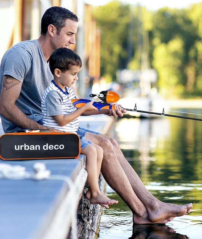 Urban Deco Kids Fishing Pole Set Portable Telescopic Kids Fishing Rod and Reel Combo Kit with Tackle Box for Beginners, Boys,Girls,Youth,Children