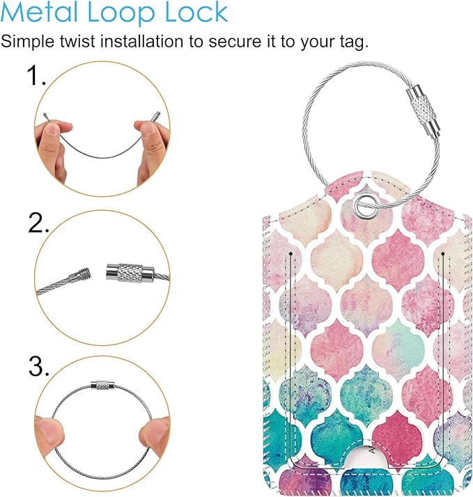 Fintie Luggage Tags, Privacy Cover ID Label with Stainless Steel Loop and Address Card for Travel Bag Suitcase - Moroccan Love (2 Piece)