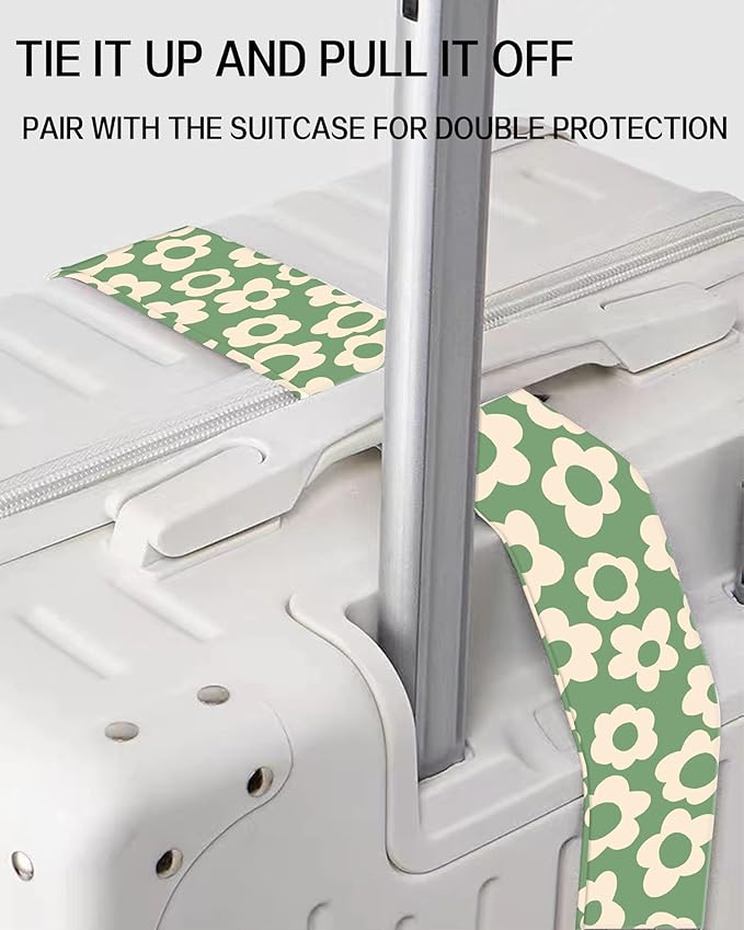 Luggage Straps for Suitcases, Adjustable Travel Belt, Durable Wide Luggage Strap, Cute Suitcase Strap Identifiers with Buckle, Bag Straps for Luggage, Grey Cute Flowers