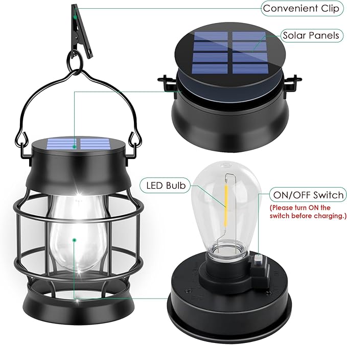 UBright 2 Pack Solar Lantern Lights Outdoor Waterproof Metal Hanging Solar Lights for Outside Lanterns Decorative Outdoor for Patio Porch Garden Lawn, Cool White