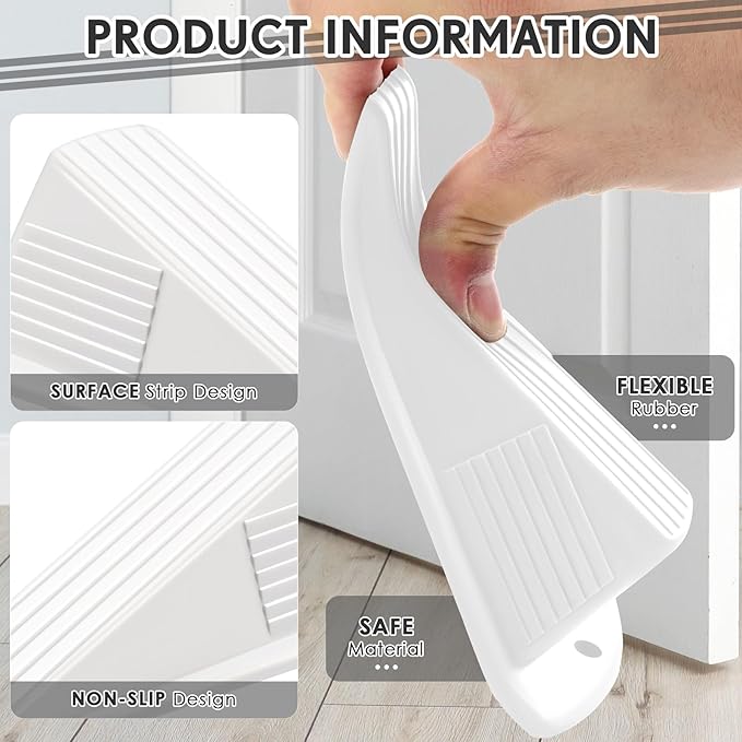 Frienda 12 Pcs Jumbo Door Stoppers Heavy Duty Door Stopper Tall up to 2inch Tall Wedge TPR Large Wedge Stackable Big Rubber Doorstop for Hotel Carpet Hardwood Concrete and Tile (White)