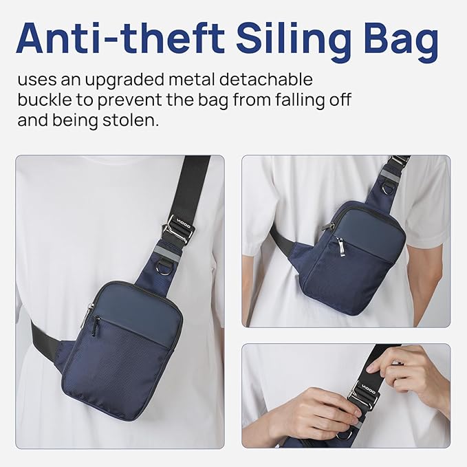 VADOO Mini Sling Bag for Men Women, Small Crossbody Bag with RFID Blocking & Waterproof, Lightweight Phone Chest Bag for Travel Gym (Basic Version- Blue)
