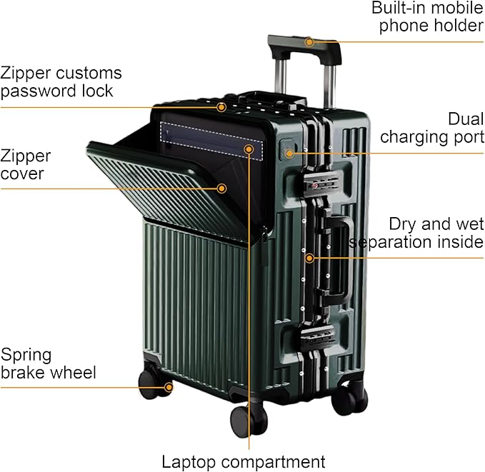 Zipperless Luggage, Polycarbonate Aluminum Hard Shell, Expandable Carry-On Suitcase with Spinner Wheels, Hard Shell Suitcase, 26 Inch Cabin