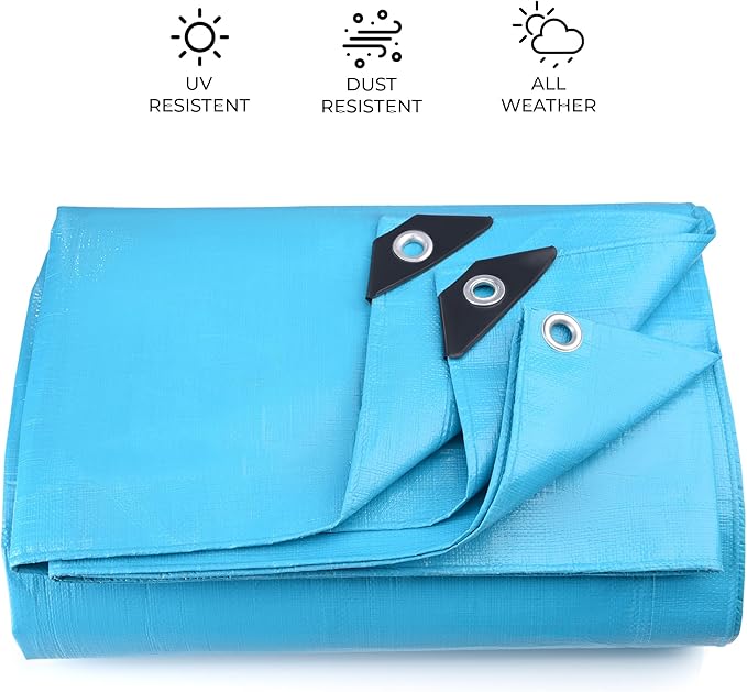Tarps Heavy Duty Waterproof 12x20-12 mil Thick Camping Tent - Blue Tarp 12x20 UV Resistant, Rip & Tear Proof with Metal Grommets – Multipurpose Use for Camping, Tent, Boat, RV, Car, & Pool Cover