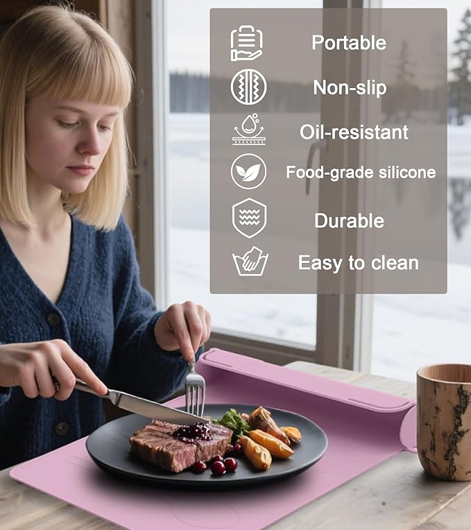 Utensil Box, Tableware Silicone Portable Box Silverware mat, Suitable for Kitchen Utensils, Portable Outdoor Camping Spoon Fork Utensils Storage mat (Pink)