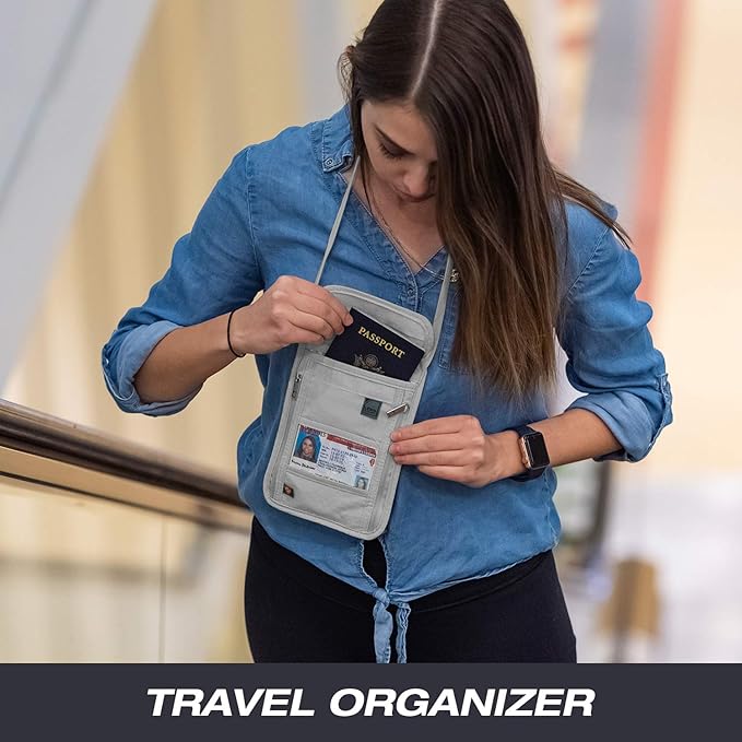 Lewis N. Clark RFID Blocking Stash Neck Wallet, Travel Pouch + Passport Holder for Women & Men, Gray, One Size