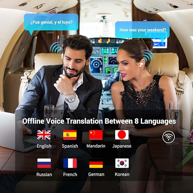 M3 Offline Translation Earbuds 74 Languages and Accents Lifetime-Free AI Translation Earbuds Real TimeTranslator Device in Real Time fit iOS & Android with Earbuds Cleaning Brush