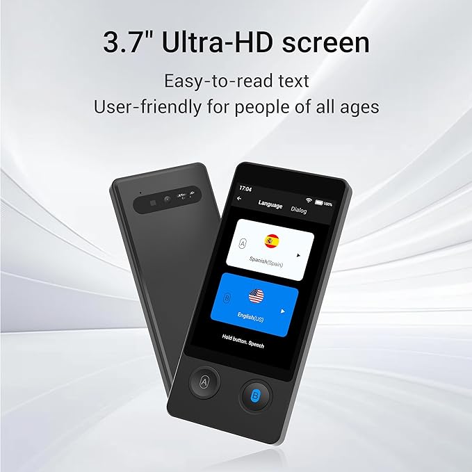 Translator Device W12S Support 144 Languages and Accents 98% High Accuracy Rapid Two Way Translation in 1s with Protective Case and Lanyard W12S Black