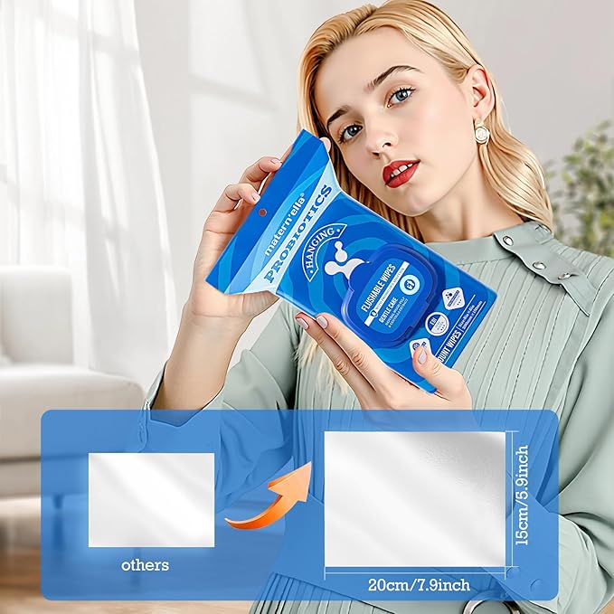 matern'ella Hanging Flushable Wipes Unscented Extra Large Corner-Connected Wet Wipes Adult Plant Based Fibers with Probiotics Alcohol Free Sewer Safe Butt Wipe Travel 8 Packs 640 Wipes