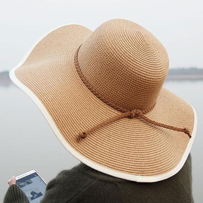 DRESHOW Beach Hats for Women Big Straw Wide Brim Summer Hat Floppy Foldable Roll up Cap Sun Hat UPF 50+