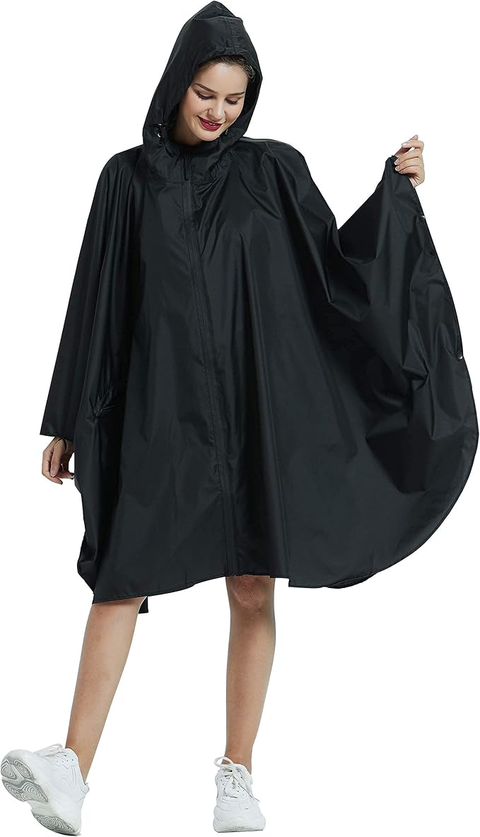 Rain Poncho Jacket Coat Hooded Zipper Style for Women/Men/Adult with Pocket