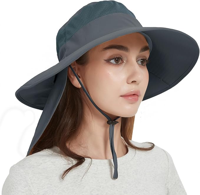 Fishing Hat Breathable Wide Brim Sun Hats with Neck Flap Bucket Hat Outdoor Safari Hat for Men Women UPF 50+ Sun Protection