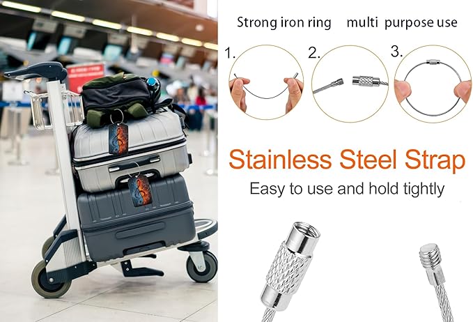 2 Pack Luggage Tags for suitcases Funny Music Water fire Luggage Tag, Leather Stainless Steel Loop Label Tag for Men Women Travel Bag Suitcase(Music Water fire)