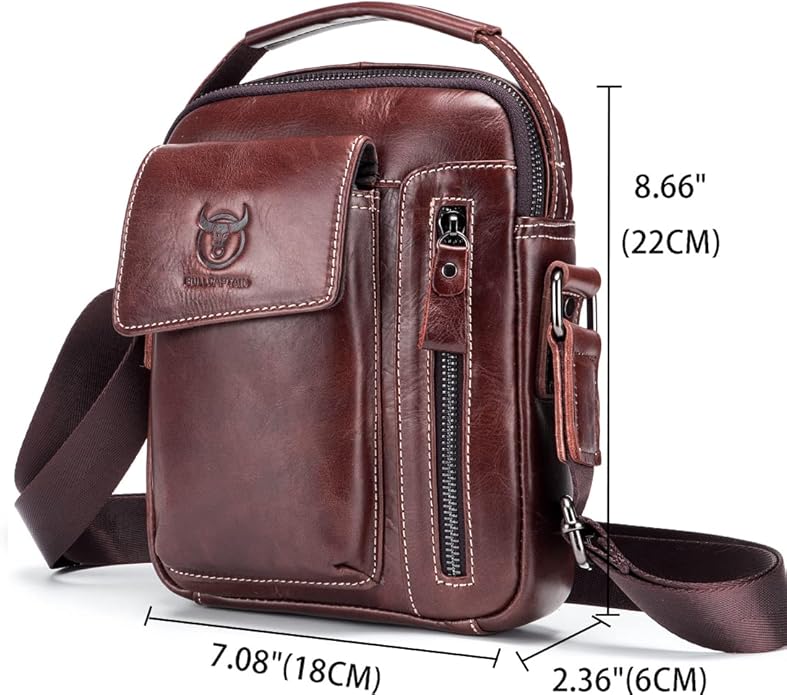 KPYWZER Genuine Leather Shoulder Bag Small Men Messenger Pack Handbag Sling Crossbody Bag Man Purse for Business