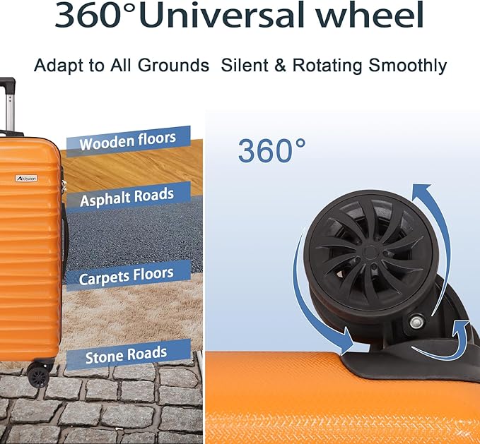 Luggage Set 3 Pieces (20/24/28) -Suitcase Set - Carry on Luggage with Wheels - Check-in Luggage - PC + ABS Durable Suitcase Rotating Silent Wheels Hardside Luggage with Spinner Wheels,5pcs (Orange)