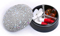 Small Pill Case 3 Compartments, Metal Round Portable Pill Box, Waterproof Travel Pill Organizer, Pocket Purse Medicine Vitamin Holder EDC Container (Black with Rhinestone)