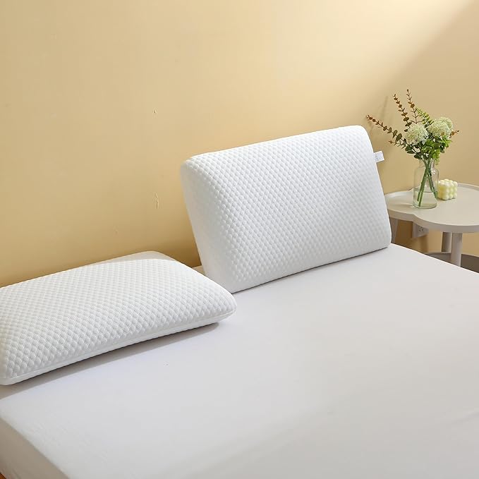 Memory Foam Bed Pillows, Pillow for Side and Back Sleeper, Pillow for Neck Pain Relief, Washable Removable Cover, Soft, White (Standard)