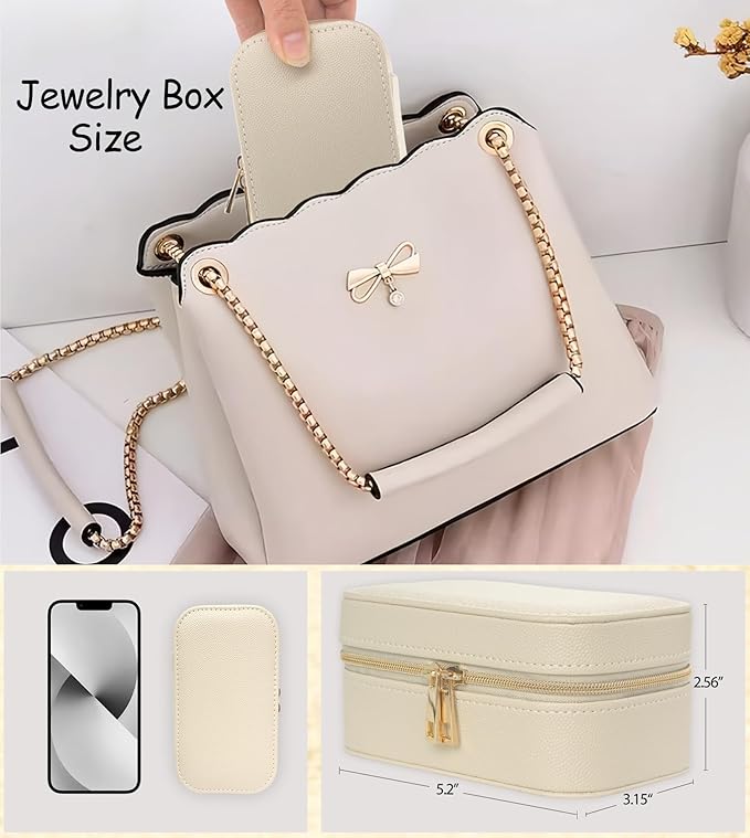 Travel Jewelry Case Bulk Of 4 For Women Weekend Trips, Gold Zip PU Leather Compact Jewelry Organizer For Earring Bracelets Beige Travel Jewelry Box Set Perfect For Small Bridesmaid Jewelry Box Gift