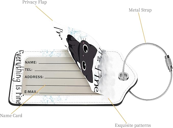 2 Pcs Luggage Tags for Suitcase, Cute Unique PU Leather Travel Bag Tag with Privacy Cover ID Label Address Card and Durable Metal Ring Suitable for Men Women Children Backpack,Cat Under A Dark Cloud