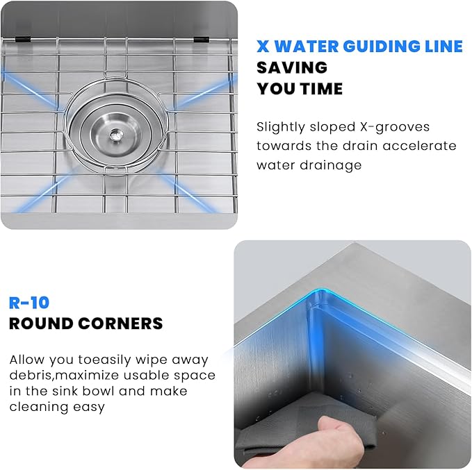 POPFLY 23×18 Inch Drop in Workstation Kitchen Sink, Handmade 18-Gauge 304 Stainless Steel Sinks Topmount 9-Inch Deep Single Bowl Modern Overmount Small Kitchen Sink with Cutting Board