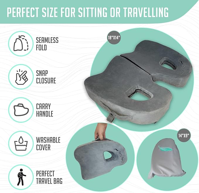 Premium Foldable Piriformis Cushion - Piriformis Pain and Sciatic Pain Relief Cushion - for Home & Office Use, Perfect for Travel or Driving - Piriformis Cushion