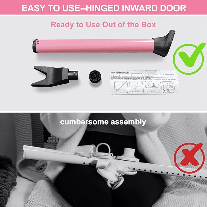 Rerishom Door Security Bar, Door Stoppers Security bar,Heavy Duty Door Lock Security Door Jammer Door Stopper for Apartment, Hotel Room,Screen Door Hardware, Gate Lock Bar(2 Pack,Pink)