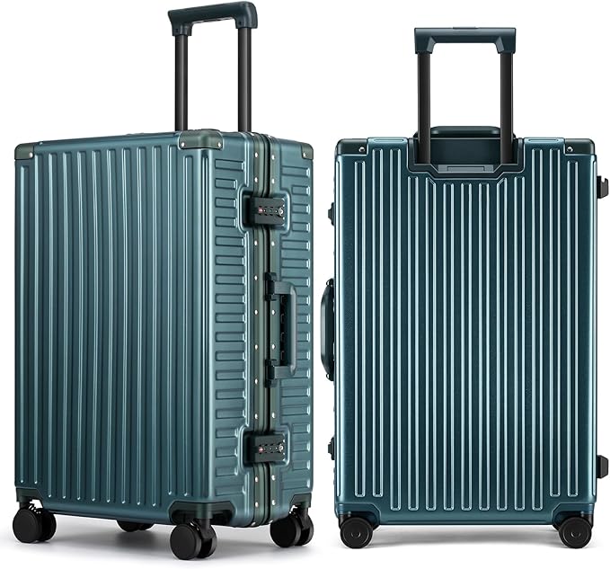 ROAMING Zipperless Luggage 22 Inch with Aluminum Frame, Polycarbonate Trunk-Medium Lightweight Hard Shell Suitcase with Spinner Wheels, Metal Travel Luggage with Double TSA Locks, Dark Night Green