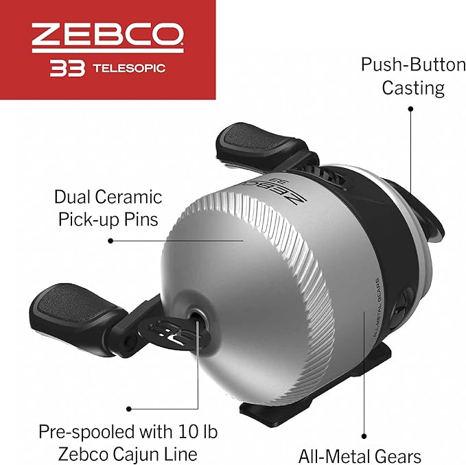 Zebco 33 Spinning Reel and Telescopic Fishing Rod Combo