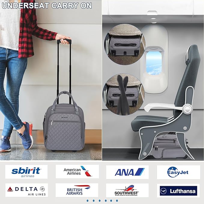 EMPSIGN Underseat Carry On Wheeled - 16" Carry on Bag with Wheels Multi-functional Lightweight Rolling Bag Overnight Weekender Small Suitcase for Women Men Travel Business, Dark Grey