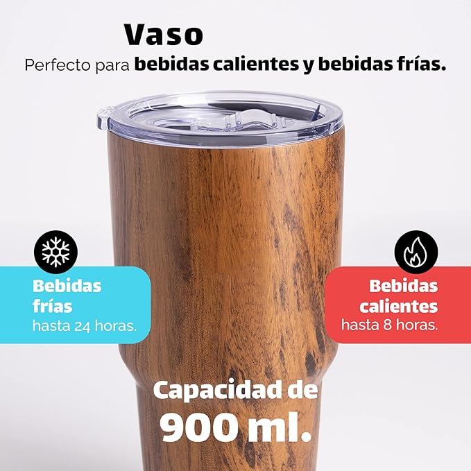 NORDAY | Tumbler with Lid - 30oz - Wood Insulated Tumbler - Stainless Steel Tumblers - Double Wall Vacuum Insulated Travel Coffee Mug for Car Cup Holder - Keeps Temperature for 24hr - Anti Spill Lid