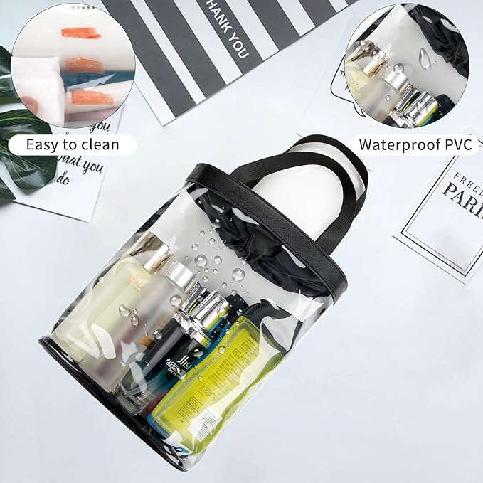 Clear Toiletry Bag, Travel Toiletry Bag for Women, TSA Approved Claer Bag, Waterproof Clear Makeup Bag Cosmetic Pouch, Transparent Makeup Organizer, Carry on Airport Airline Compliant