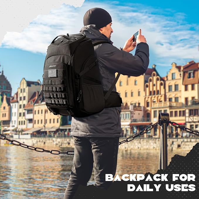 Maelstrom Tactical Backpack for Men, 40L Military Backpack,Water Resistant Assault Pack for Women, 3-Day Bug Out Bag for Hiking, Camping, Gym with Molle System-Black