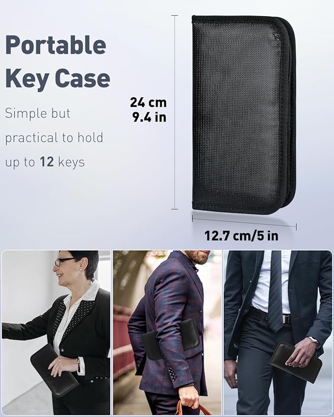 Uniclife Portable Zippered Key Case Waterproof and Fireproof Key Organizer with 12 Colorful Key Tags and Hooks Key Storage Book for Offices Real Estate Agencies Hotels and Rental Management
