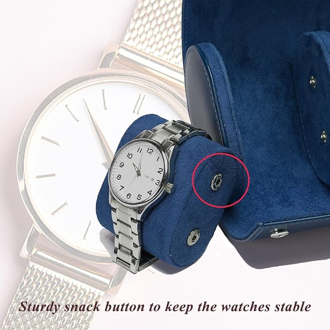 Watch Travel Case, Luxury Leather Watch Roll 2 Slot Organizer Box, Jewelry Storage Case Gifts for Man and Woman Christmas Anniversary Birthday (Blue-2slot)